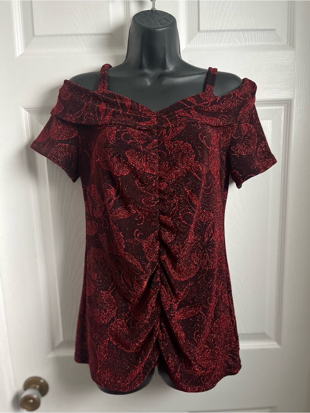 Vintage Champagne Le Grenier Top Red Black Shimmer Blouse Small Y2K Whimsigoth